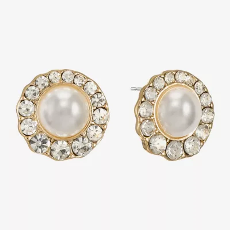 Monet Jewelry Gold Tone Halo Glass Simulated Pearl 10mm Round Stud Earrings