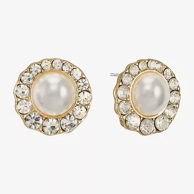 Monet Jewelry Gold Tone Halo Glass Simulated Pearl 10mm Round Stud Earrings