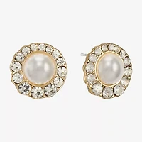 Monet Jewelry Gold Tone Halo Glass Simulated Pearl 10mm Round Stud Earrings