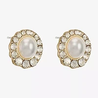 Monet Jewelry Gold Tone Halo Glass Simulated Pearl 10mm Round Stud Earrings