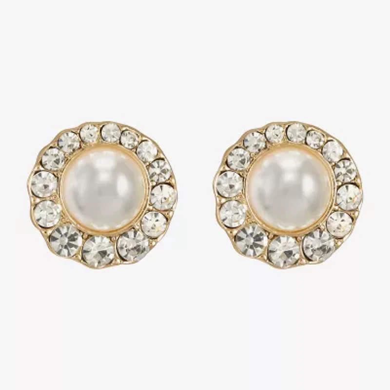 Monet Jewelry Gold Tone Halo Glass Simulated Pearl 10mm Round Stud Earrings