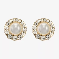 Monet Jewelry Gold Tone Halo Glass Simulated Pearl 10mm Round Stud Earrings