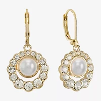Monet Jewelry Gold Tone Halo Womens Glass Simulated Pearl Round Drop Earrings