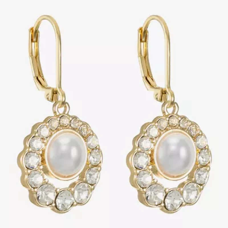 Monet Jewelry Gold Tone Halo Womens Glass Simulated Pearl Round Drop Earrings