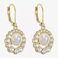 Monet Jewelry Gold Tone Halo Womens Glass Simulated Pearl Round Drop Earrings