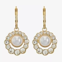 Monet Jewelry Gold Tone Halo Womens Glass Simulated Pearl Round Drop Earrings
