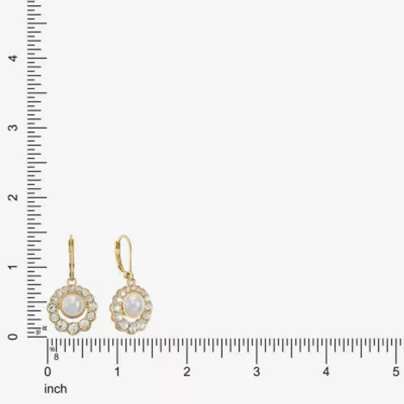 Monet Jewelry Gold Tone Halo Womens Glass Simulated Pearl Round Drop Earrings