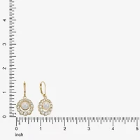 Monet Jewelry Gold Tone Halo Womens Glass Simulated Pearl Round Drop Earrings