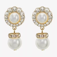 Monet Jewelry Gold Tone Halo Womens Glass Simulated Pearl Round Hypoallergenic Drop Earrings