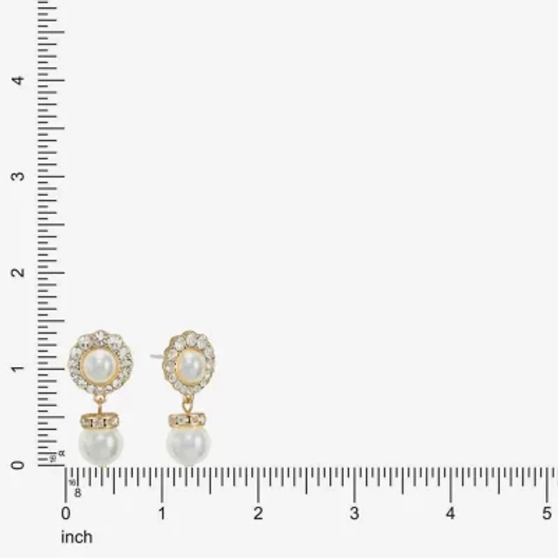 Monet Jewelry Gold Tone Halo Womens Glass Simulated Pearl Round Hypoallergenic Drop Earrings