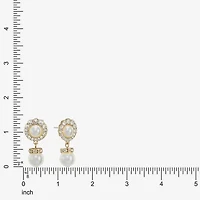 Monet Jewelry Gold Tone Halo Womens Glass Simulated Pearl Round Hypoallergenic Drop Earrings