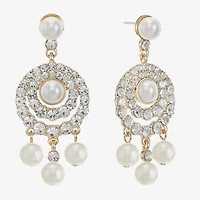 Monet Jewelry Gold Tone Halo Womens Glass Simulated Pearl Round Hypoallergenic Chandelier Earrings