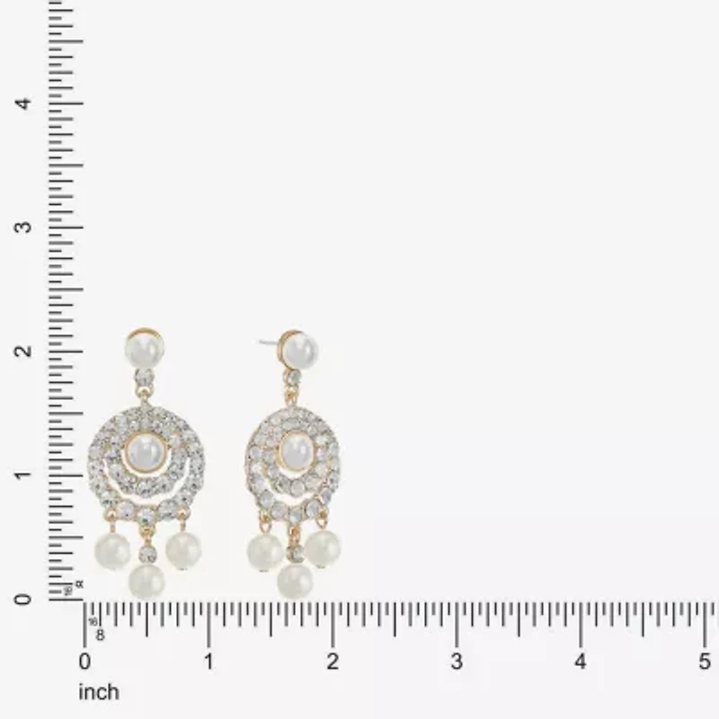 Monet Jewelry Gold Tone Halo Womens Glass Simulated Pearl Round Hypoallergenic Chandelier Earrings