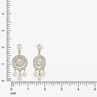 Monet Jewelry Gold Tone Halo Womens Glass Simulated Pearl Round Hypoallergenic Chandelier Earrings