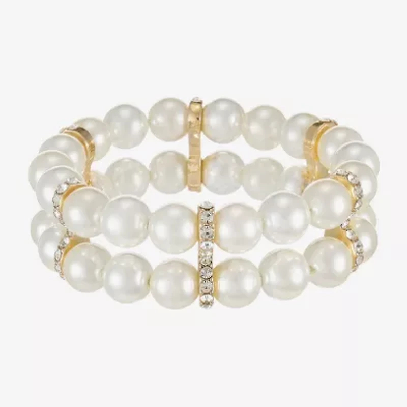 Monet Jewelry Gold Tone Womens Glass Simulated Pearl Round Stretch Bracelet