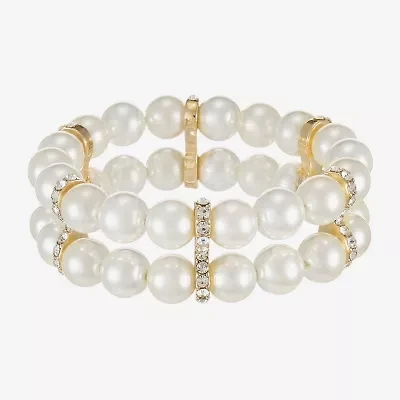 Monet Jewelry Gold Tone Womens Glass Simulated Pearl Round Stretch Bracelet