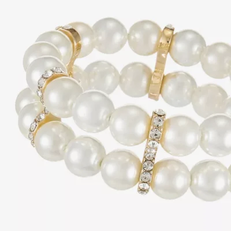 Monet Jewelry Gold Tone Womens Glass Simulated Pearl Round Stretch Bracelet