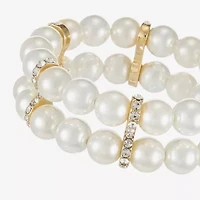 Monet Jewelry Gold Tone Womens Glass Simulated Pearl Round Stretch Bracelet