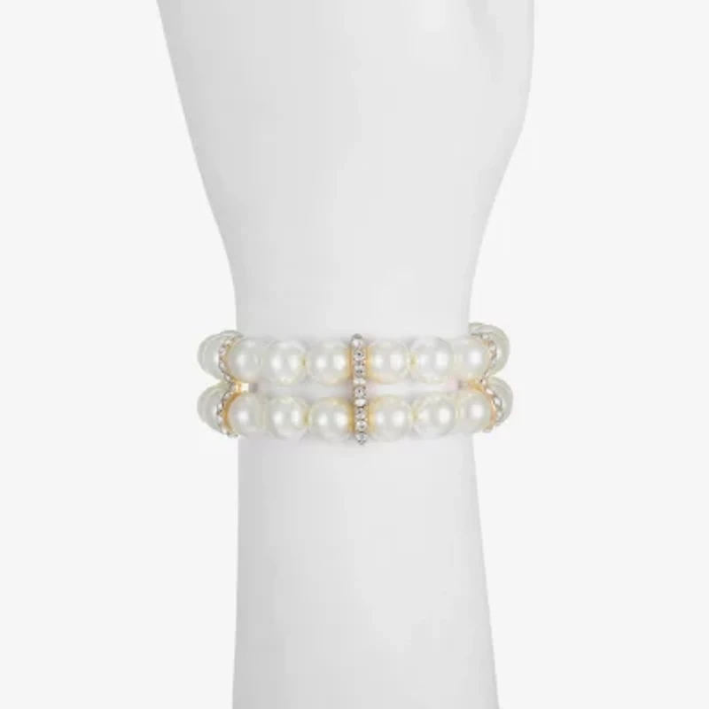 Monet Jewelry Gold Tone Womens Glass Simulated Pearl Round Stretch Bracelet