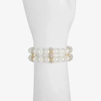 Monet Jewelry Gold Tone Womens Glass Simulated Pearl Round Stretch Bracelet