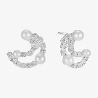 Monet Jewelry Timeless Silver Tone Glass Simulated Pearl 16mm Round Stud Earrings