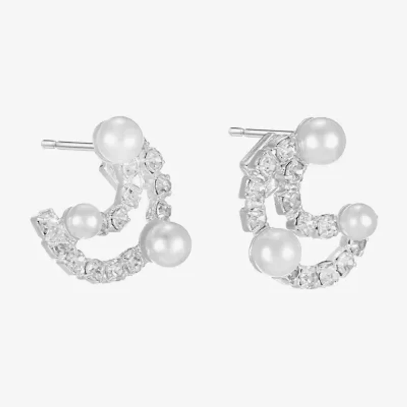 Monet Jewelry Timeless Silver Tone Glass Simulated Pearl 16mm Round Stud Earrings