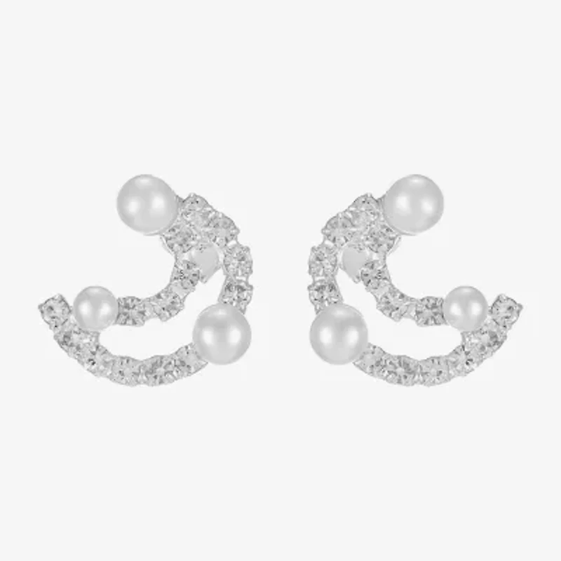 Monet Jewelry Timeless Silver Tone Glass Simulated Pearl 16mm Round Stud Earrings