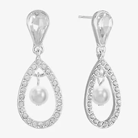 Monet Jewelry Timeless Silver Tone Orbital Womens Glass Simulated Pearl Hypoallergenic Drop Earrings
