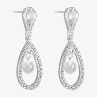 Monet Jewelry Timeless Silver Tone Orbital Womens Glass Simulated Pearl Hypoallergenic Drop Earrings