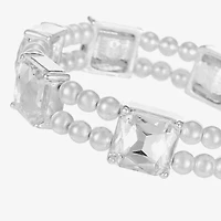 Monet Jewelry Timeless Silver Tone Womens Glass Simulated Pearl Cushion Stretch Bracelet
