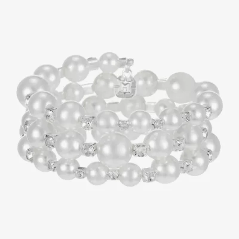 Monet Jewelry Timeless Silver Tone Beaded Coil Womens Glass Wrap Bracelet