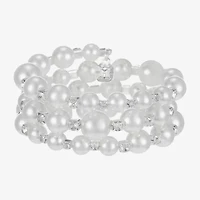 Monet Jewelry Timeless Silver Tone Beaded Coil Womens Glass Wrap Bracelet