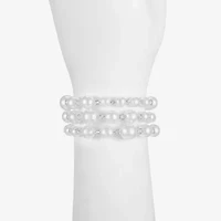 Monet Jewelry Timeless Silver Tone Beaded Coil Womens Glass Wrap Bracelet