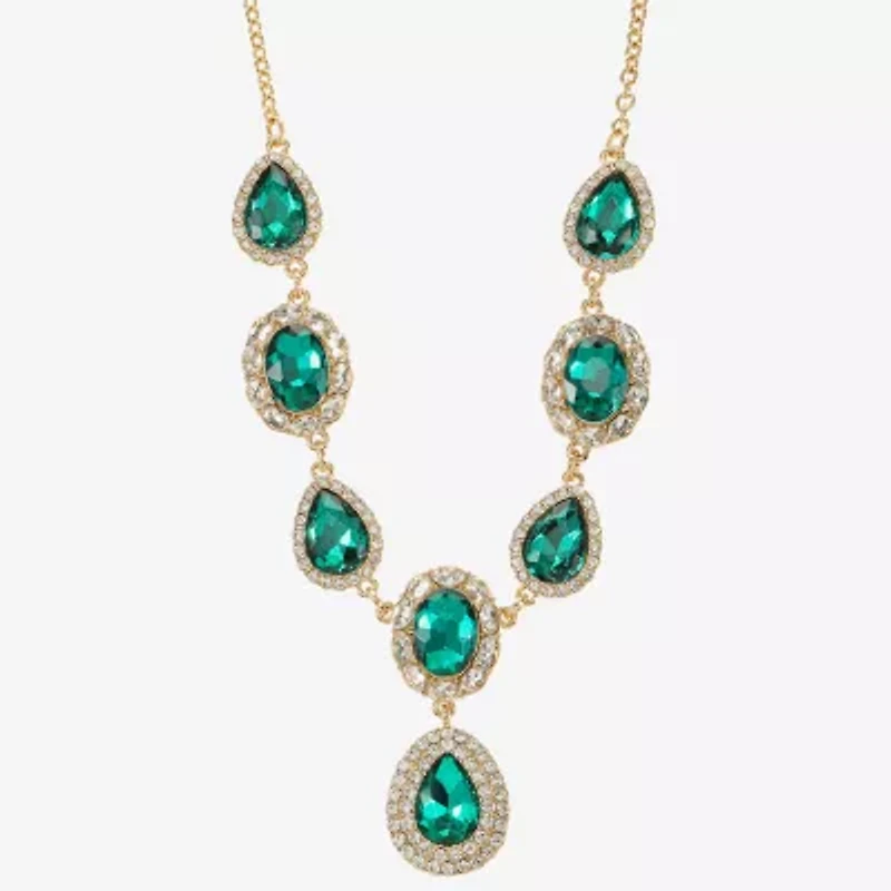 Monet Jewelry Gold Tone Halo Frontal Womens Glass 18 Inch Y Necklace