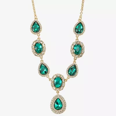 Monet Jewelry Gold Tone Halo Frontal Womens Glass 18 Inch Y Necklace