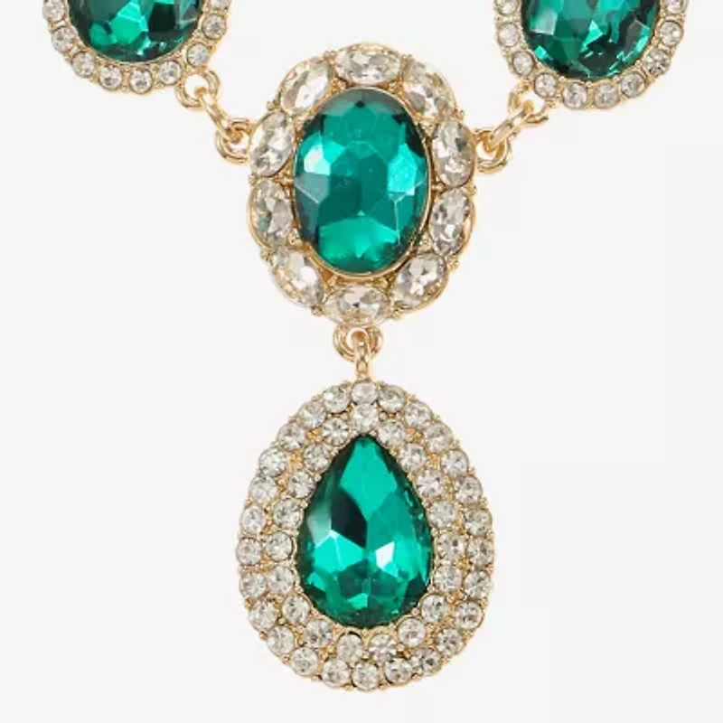 Monet Jewelry Gold Tone Halo Frontal Womens Glass 18 Inch Y Necklace