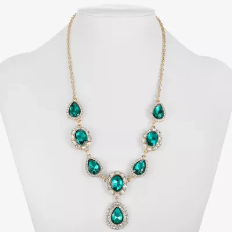 Monet Jewelry Gold Tone Halo Frontal Womens Glass 18 Inch Y Necklace