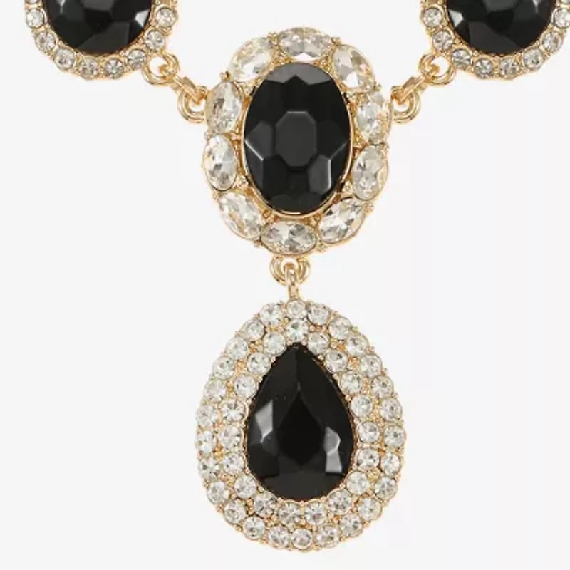 Monet Jewelry Gold Tone Halo Frontal Womens Glass 18 Inch Y Necklace