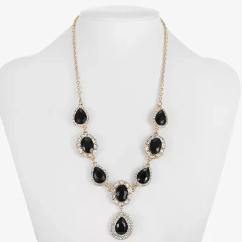 Monet Jewelry Gold Tone Halo Frontal Womens Glass 18 Inch Y Necklace