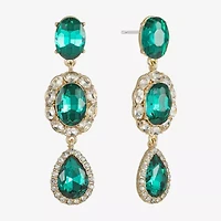 Monet Jewelry Gold Tone Halo Womens Glass Oval Hypoallergenic Drop Earrings