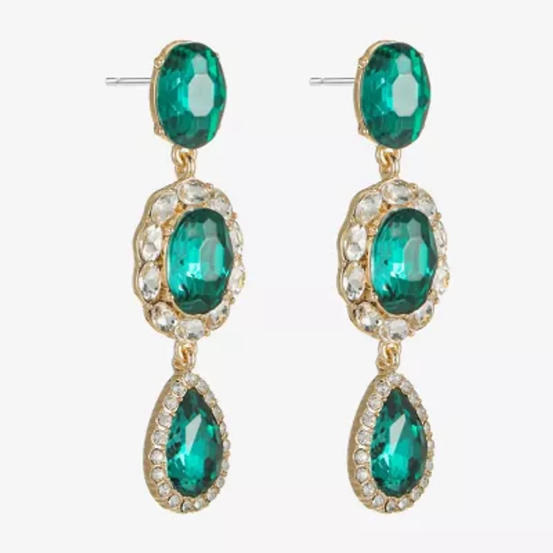 Monet Jewelry Gold Tone Halo Womens Glass Oval Hypoallergenic Drop Earrings