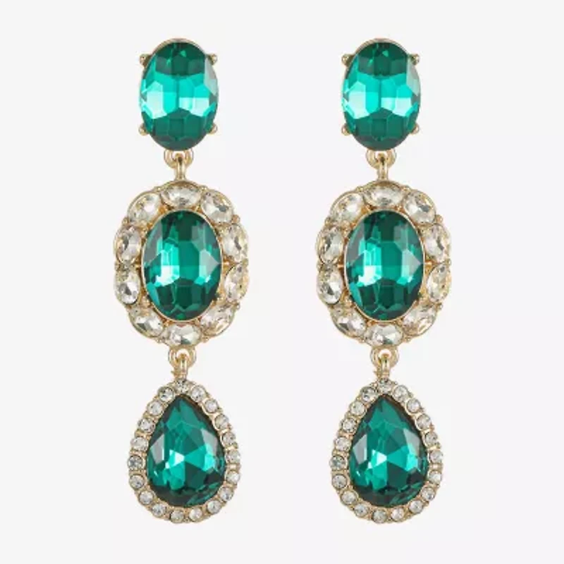 Monet Jewelry Gold Tone Halo Womens Glass Oval Hypoallergenic Drop Earrings