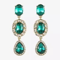 Monet Jewelry Gold Tone Halo Womens Glass Oval Hypoallergenic Drop Earrings