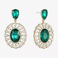 Monet Jewelry Gold Tone Halo Womens Glass Oval Hypoallergenic Drop Earrings