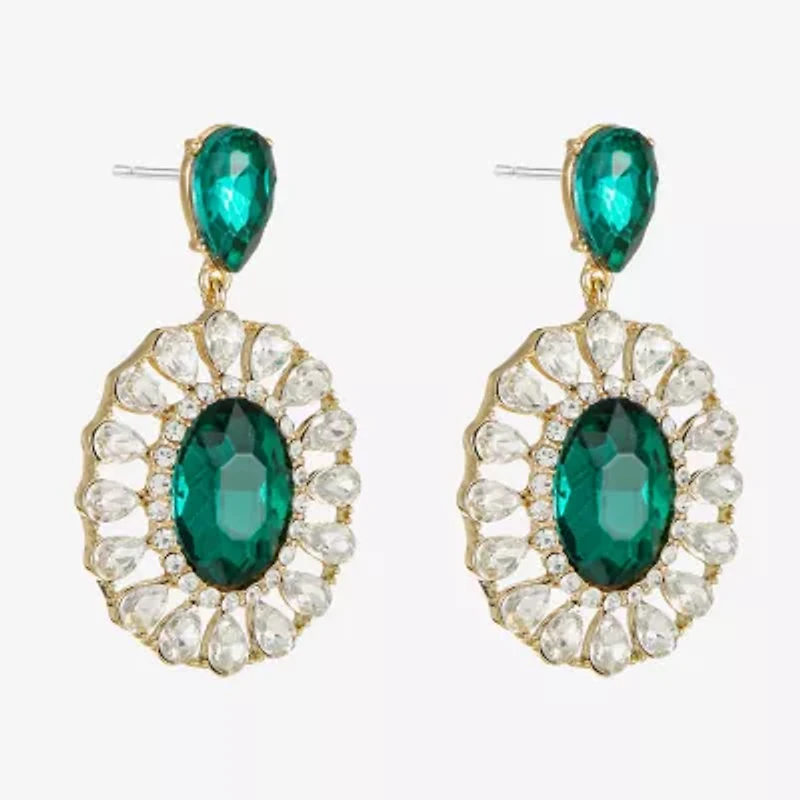 Monet Jewelry Gold Tone Halo Womens Glass Oval Hypoallergenic Drop Earrings