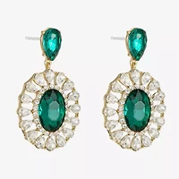 Monet Jewelry Gold Tone Halo Womens Glass Oval Hypoallergenic Drop Earrings