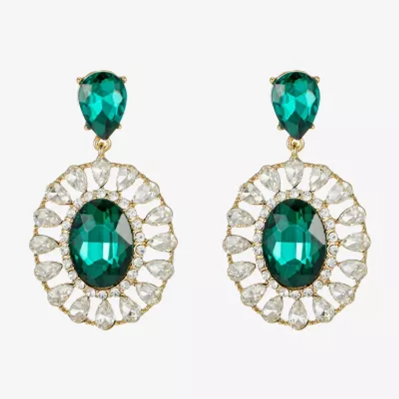 Monet Jewelry Gold Tone Halo Womens Glass Oval Hypoallergenic Drop Earrings