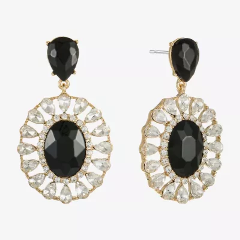 Monet Jewelry Gold Tone Halo Womens Glass Oval Hypoallergenic Drop Earrings