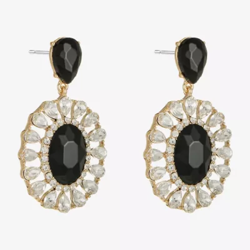 Monet Jewelry Gold Tone Halo Womens Glass Oval Hypoallergenic Drop Earrings