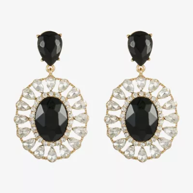 Monet Jewelry Gold Tone Halo Womens Glass Oval Hypoallergenic Drop Earrings